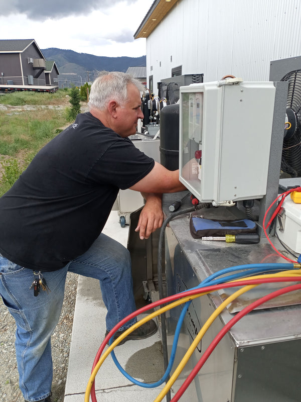 Our technician servicing a customer's chiller on-site